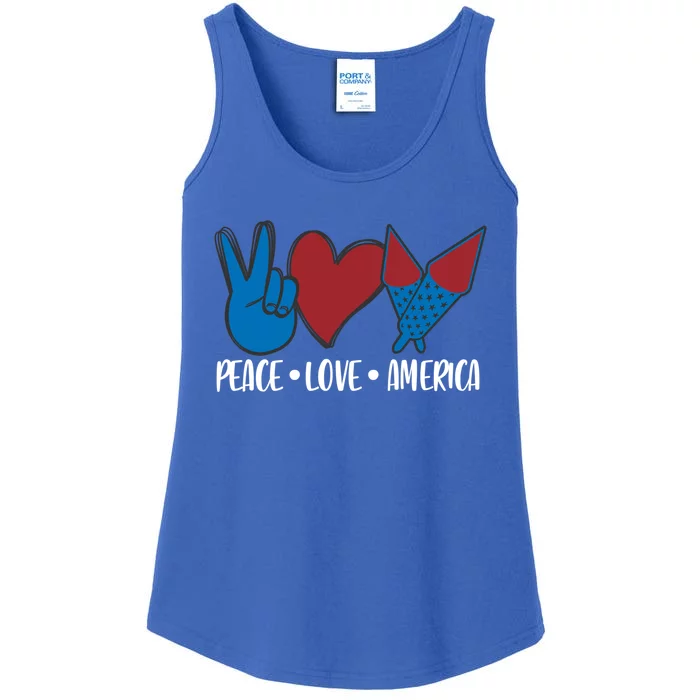 Peace Love America 4th July Patriotic Sunflower Heart Sign Gift Ladies Essential Tank