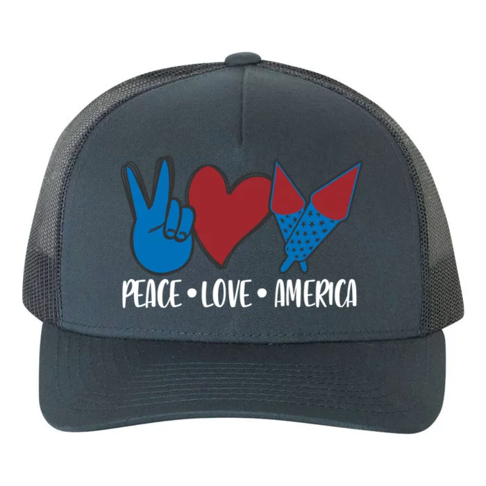 Peace Love America 4th July Patriotic Sunflower Heart Sign Gift Yupoong Adult 5-Panel Trucker Hat