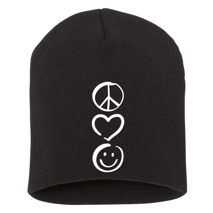 Peace Love And Happiness Peace Sign Heart Smile Short Acrylic Beanie