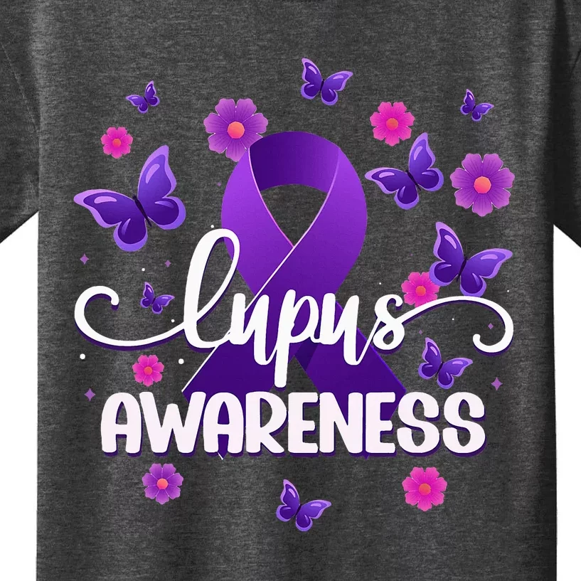 Purple Lupus Awareness Ribbon Purple Butterflies Lupus Kids T-Shirt