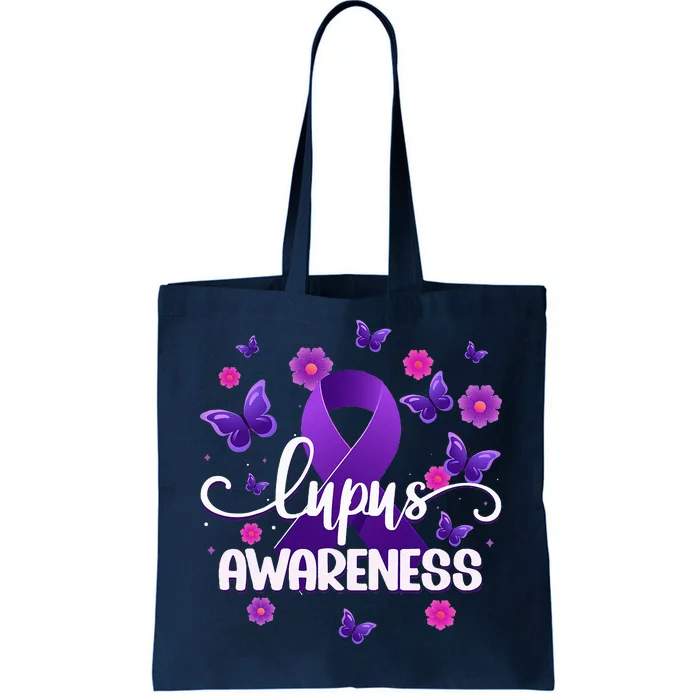 Purple Lupus Awareness Ribbon Purple Butterflies Lupus Tote Bag