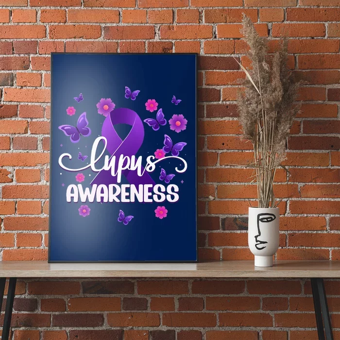 Purple Lupus Awareness Ribbon Purple Butterflies Lupus Poster