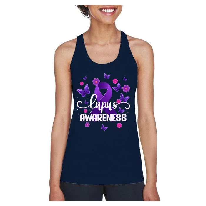 Purple Lupus Awareness Ribbon Purple Butterflies Lupus Women's Racerback Tank