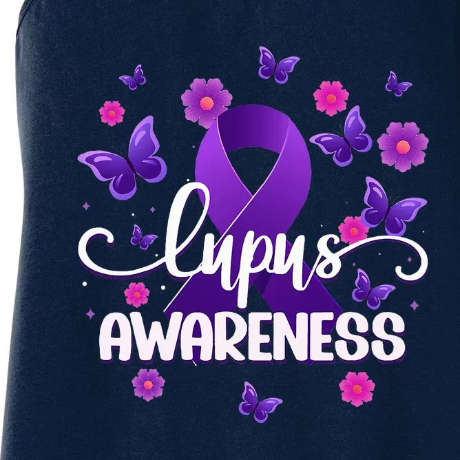 Purple Lupus Awareness Ribbon Purple Butterflies Lupus Women's Racerback Tank