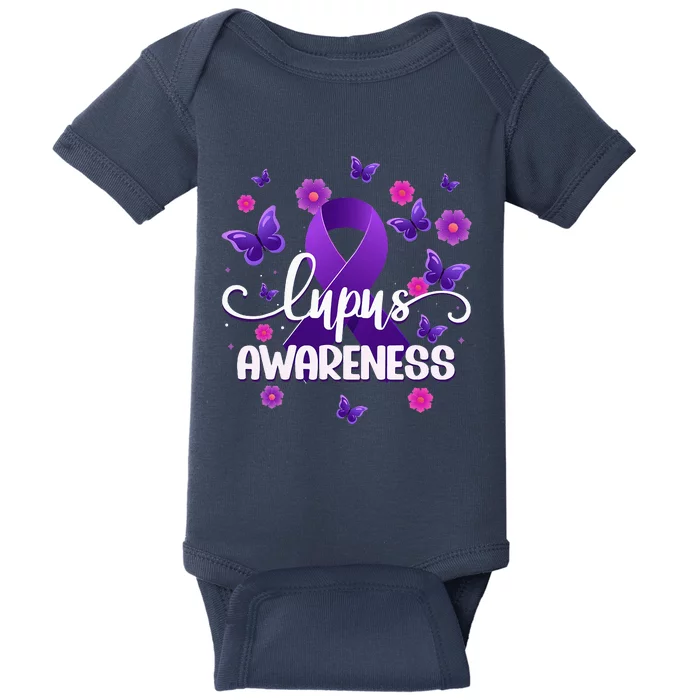 Purple Lupus Awareness Ribbon Purple Butterflies Lupus Baby Bodysuit