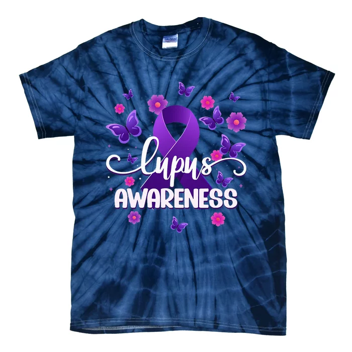 Purple Lupus Awareness Ribbon Purple Butterflies Lupus Tie-Dye T-Shirt