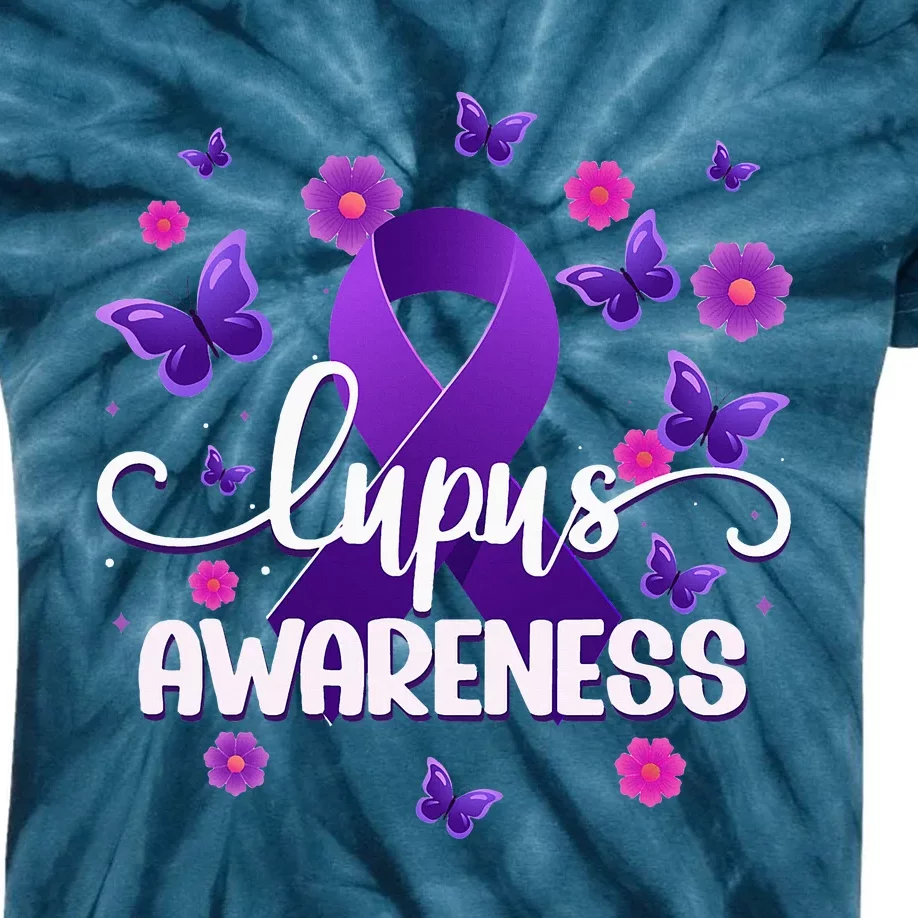 Purple Lupus Awareness Ribbon Purple Butterflies Lupus Kids Tie-Dye T-Shirt