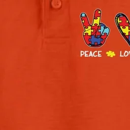 Peace Love Autism Awareness Dry Zone Grid Performance Polo