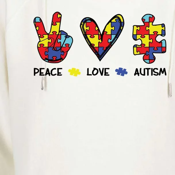 Peace Love Autism Awareness Womens Funnel Neck Pullover Hood