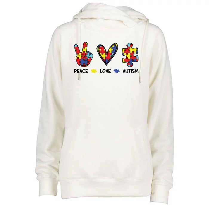 Peace Love Autism Awareness Womens Funnel Neck Pullover Hood