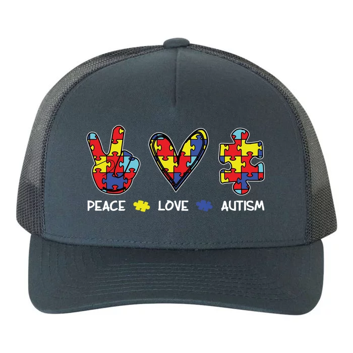 Peace Love Autism Awareness Yupoong Adult 5-Panel Trucker Hat