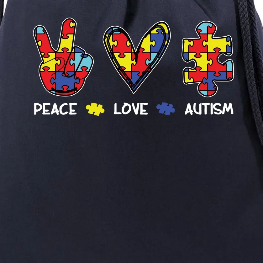 Peace Love Autism Awareness Drawstring Bag