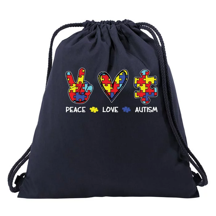 Peace Love Autism Awareness Drawstring Bag