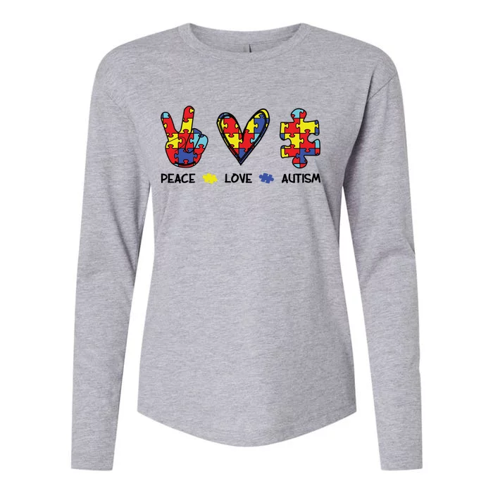 Peace Love Autism Awareness Womens Cotton Relaxed Long Sleeve T-Shirt