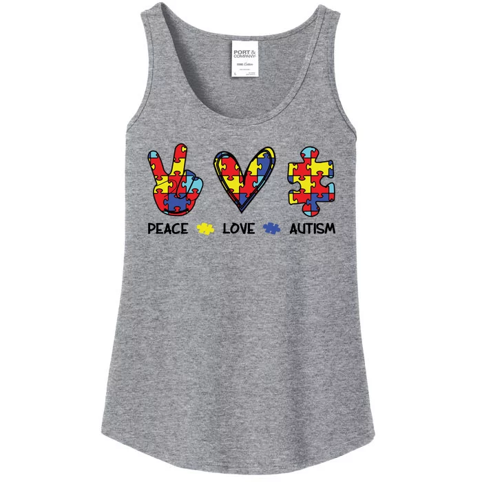 Peace Love Autism Awareness Ladies Essential Tank