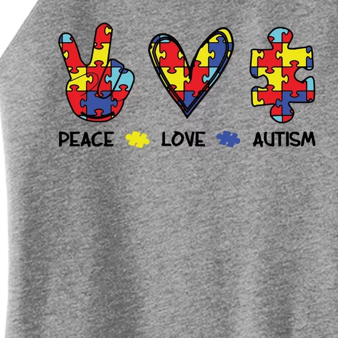 Peace Love Autism Awareness Women’s Perfect Tri Rocker Tank