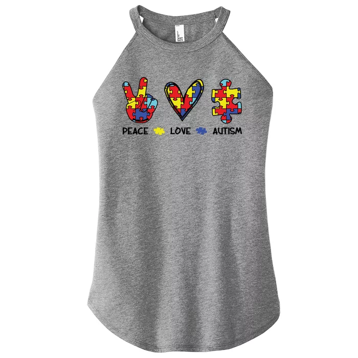 Peace Love Autism Awareness Women’s Perfect Tri Rocker Tank