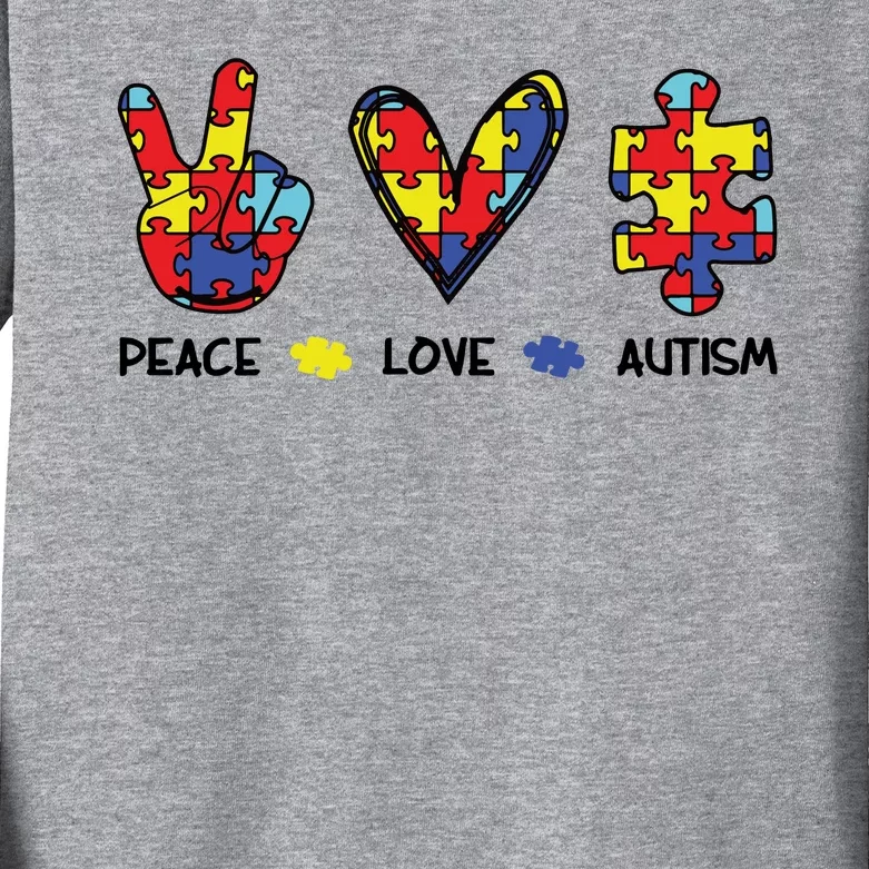 Peace Love Autism Awareness Kids Long Sleeve Shirt