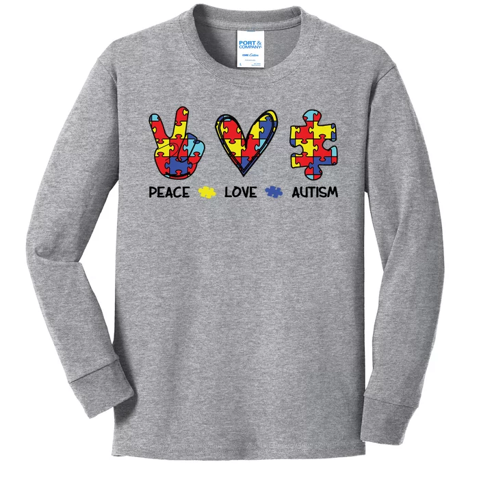 Peace Love Autism Awareness Kids Long Sleeve Shirt