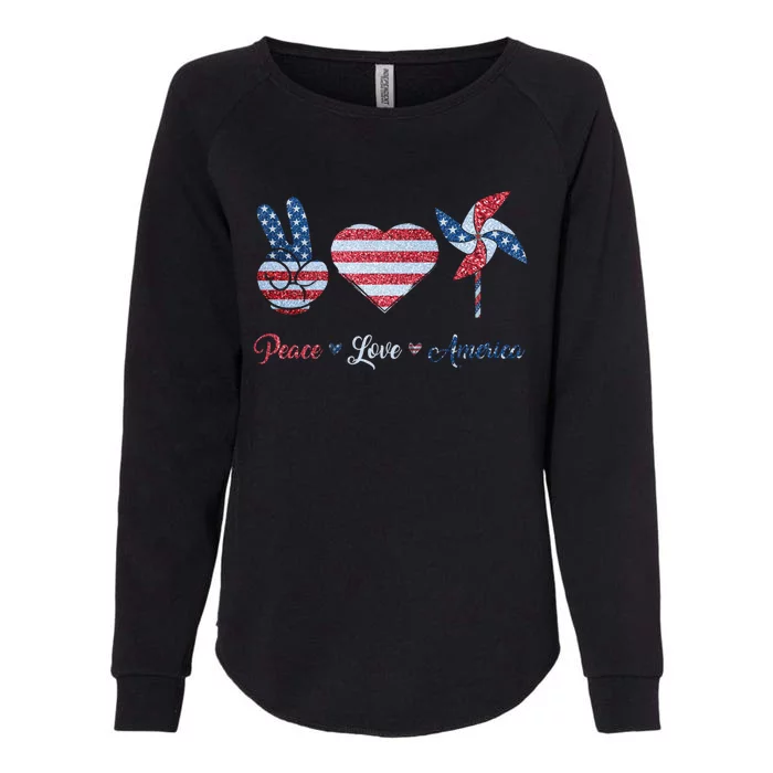 Peace Love America Flag Tee 4th Of July Peace Gift Womens California Wash Sweatshirt