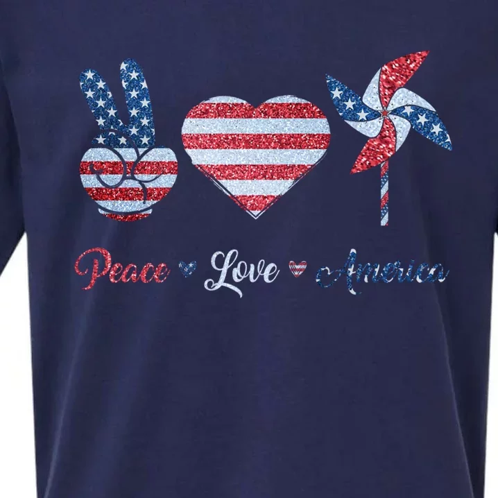 Peace Love America Flag Tee 4th Of July Peace Gift Sueded Cloud Jersey T-Shirt