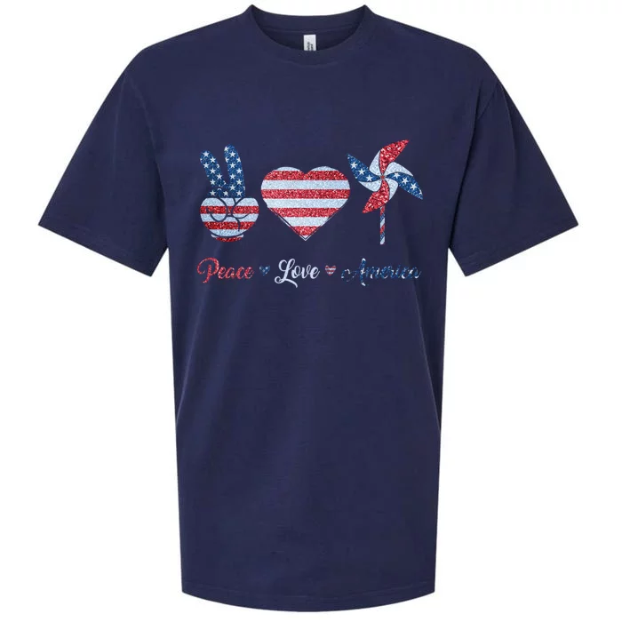 Peace Love America Flag Tee 4th Of July Peace Gift Sueded Cloud Jersey T-Shirt