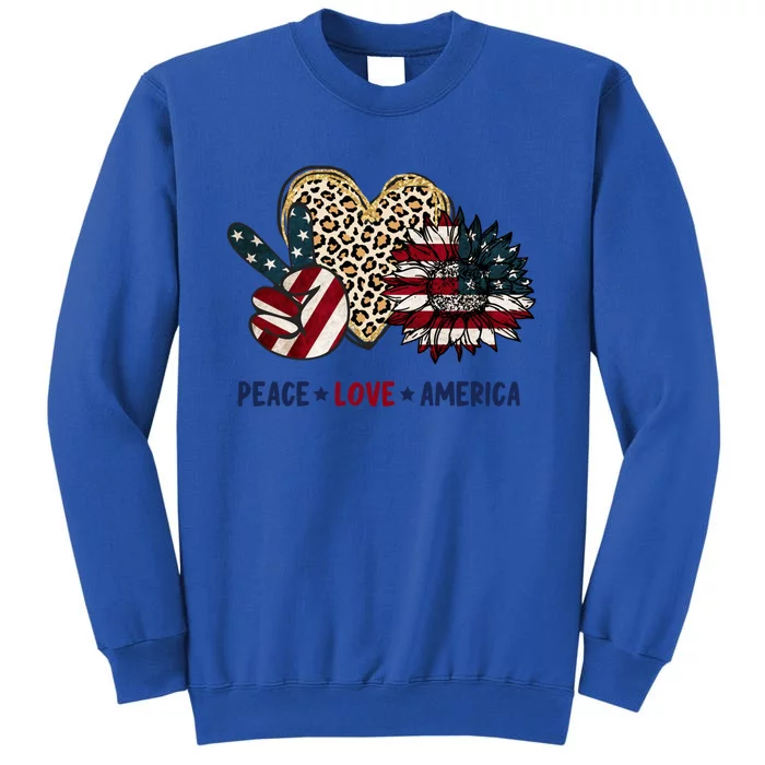 Peace Love America Sunflowers Leopard Vintage Us 4th Of July Cool Gift Sweatshirt