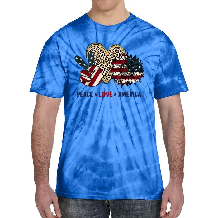 Peace Love America Sunflowers Leopard Vintage Us 4th Of July Cool Gift Tie-Dye T-Shirt