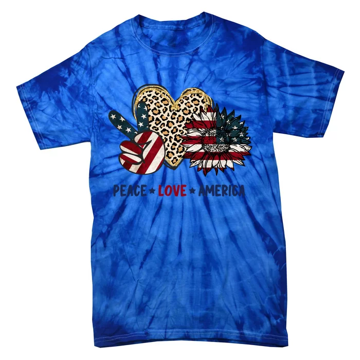 Peace Love America Sunflowers Leopard Vintage Us 4th Of July Cool Gift Tie-Dye T-Shirt