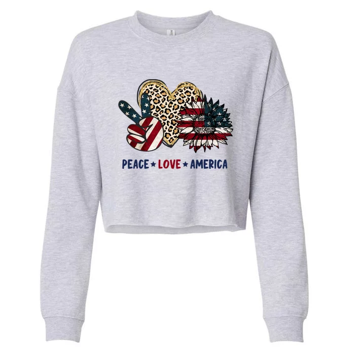 Peace Love America Sunflowers Leopard Vintage Us 4th Of July Cool Gift Cropped Pullover Crew