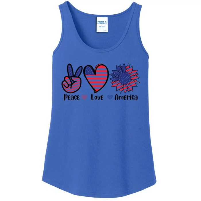 Peace Love America 4th July Patriotic Sunflower Americanflag Gift Ladies Essential Tank