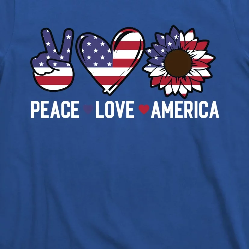 Peace Love And America Us Flag 4th Of July Sunflower Cute Gift T-Shirt