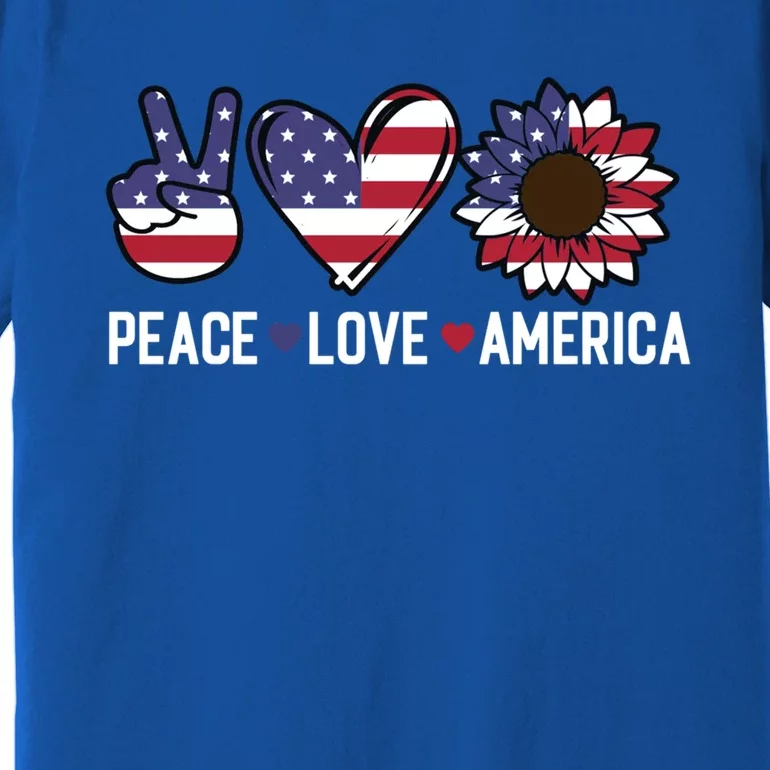 Peace Love And America Us Flag 4th Of July Sunflower Cute Gift Premium T-Shirt