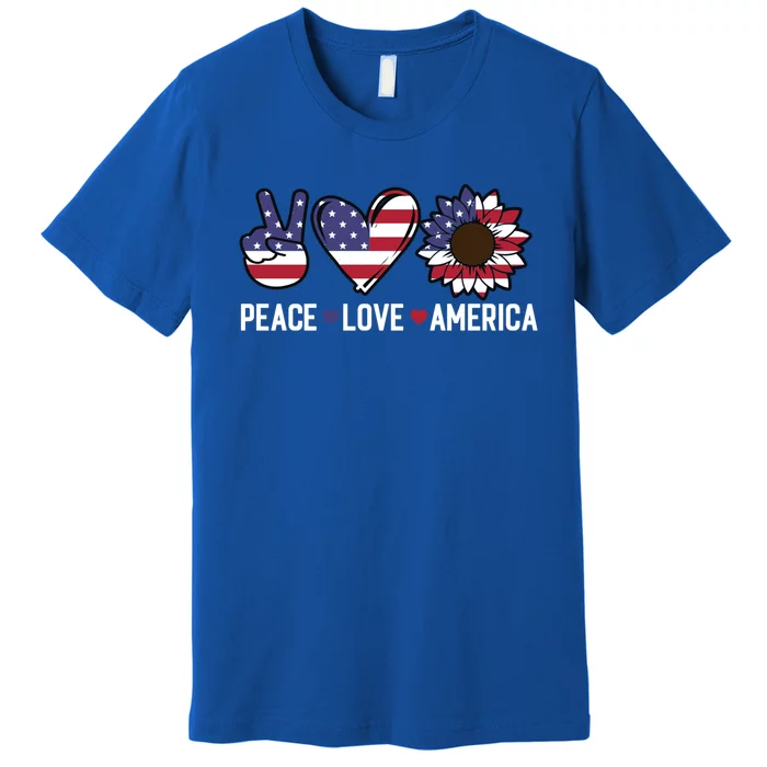 Peace Love And America Us Flag 4th Of July Sunflower Cute Gift Premium T-Shirt