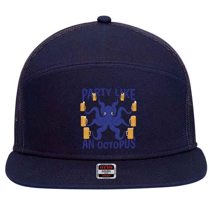 Party Like An Octopus Beer 7 Panel Mesh Trucker Snapback Hat