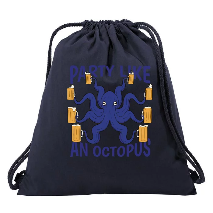 Party Like An Octopus Beer Drawstring Bag