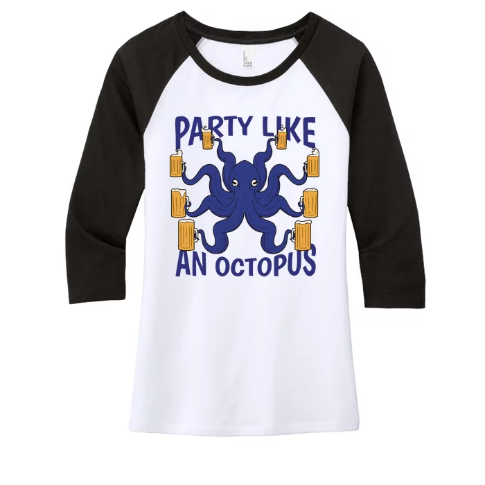 Party Like An Octopus Beer Women's Tri-Blend 3/4-Sleeve Raglan Shirt