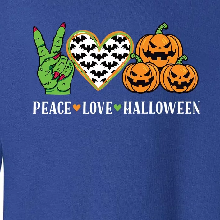 Peace Love And Halloween Pumpkin Zombie Hand Gift Toddler Sweatshirt