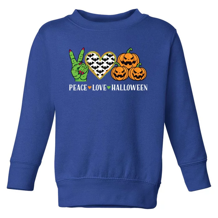 Peace Love And Halloween Pumpkin Zombie Hand Gift Toddler Sweatshirt