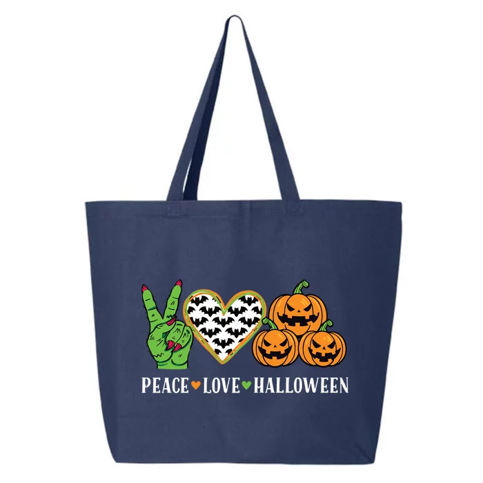 Peace Love And Halloween Pumpkin Zombie Hand Gift 25L Jumbo Tote