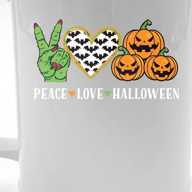 Peace Love And Halloween Pumpkin Zombie Hand Gift Front & Back Beer Stein