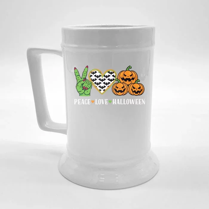 Peace Love And Halloween Pumpkin Zombie Hand Gift Front & Back Beer Stein