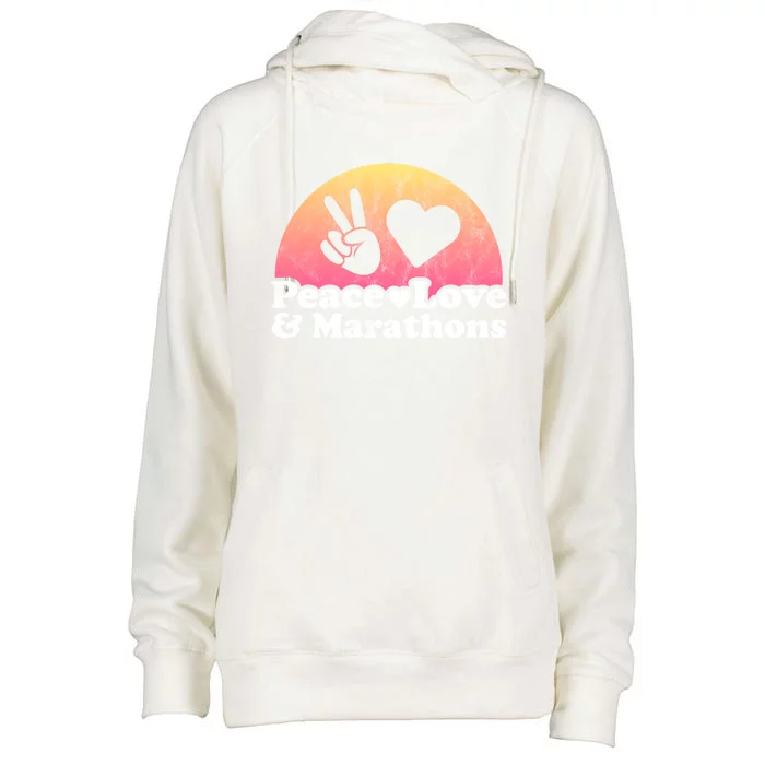 Peace Love And Marathons Marathon Great Gift Womens Funnel Neck Pullover Hood