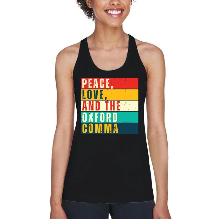 Peace Love And English Grammar Funny Women's Racerback Tank