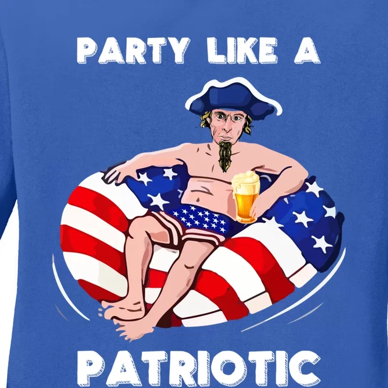 Party Like A Patriotic Beer Lover 4th Of July Pool Party Gift Ladies Long Sleeve Shirt