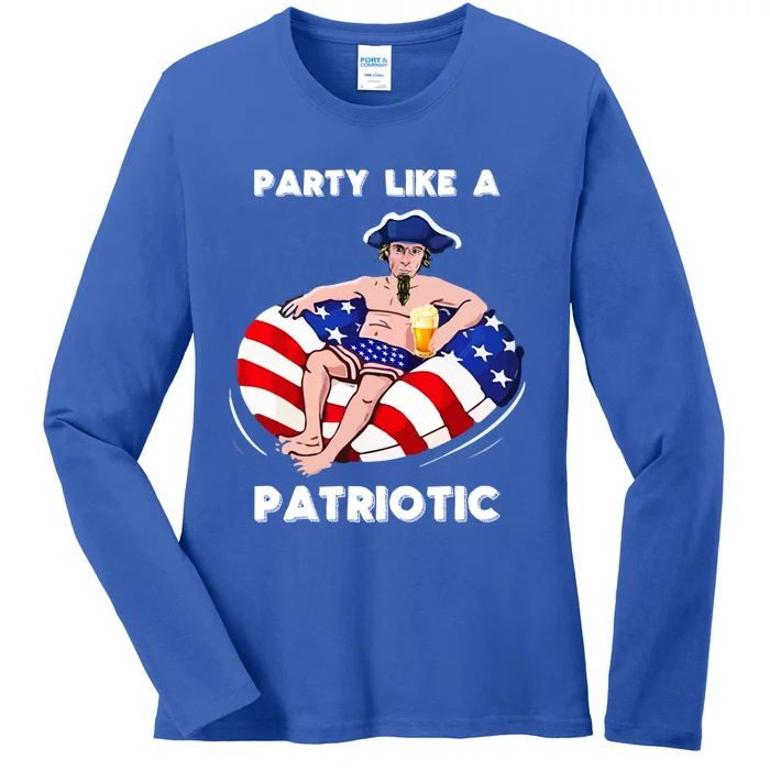 Party Like A Patriotic Beer Lover 4th Of July Pool Party Gift Ladies Long Sleeve Shirt