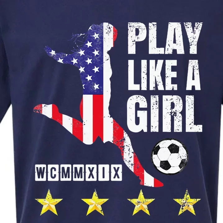 Play Like A Girl Soccer Usa United States Sueded Cloud Jersey T-Shirt