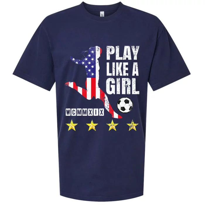 Play Like A Girl Soccer Usa United States Sueded Cloud Jersey T-Shirt