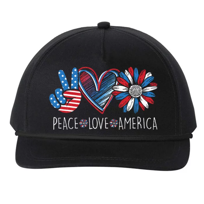 Peace Love America Daisy 4th July Patriotic US American Flag Snapback Five-Panel Rope Hat