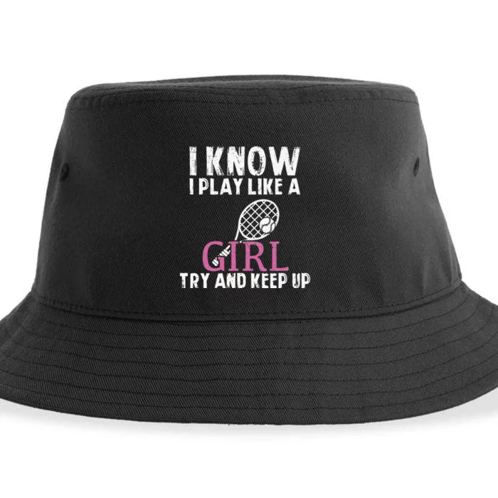 Play Like A Girl Try And Keep Up Womens Tennis Player Gift Sustainable Bucket Hat